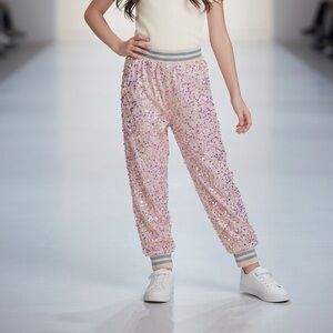 Lola + the Boys-Sequin Girls Jogger Pants - Pink Size 8